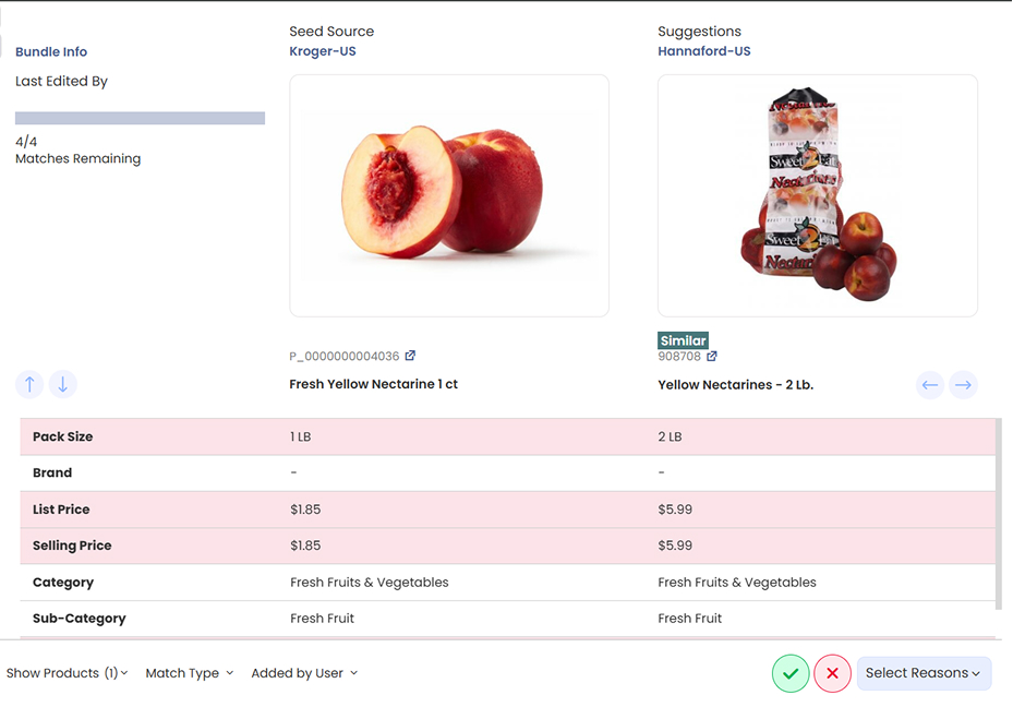 You can verify matches based on specific attributes like size, type, and more